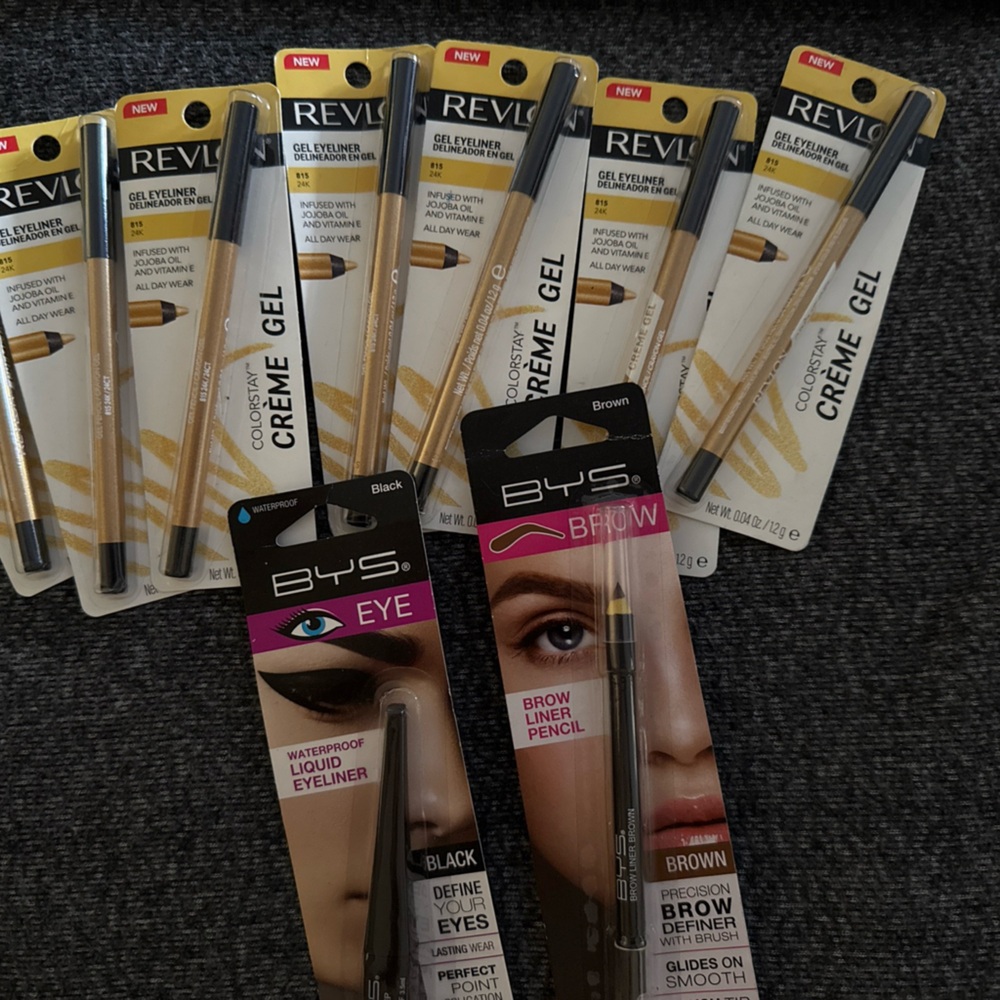 Revlon ColorStay Crème Gel Gold Eyeliner, BYS Black Eyeliner, Brown Brow Pencil